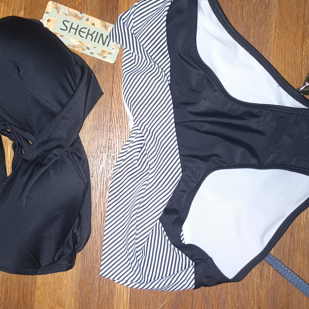 Black and White Striped Women's Swimsuit